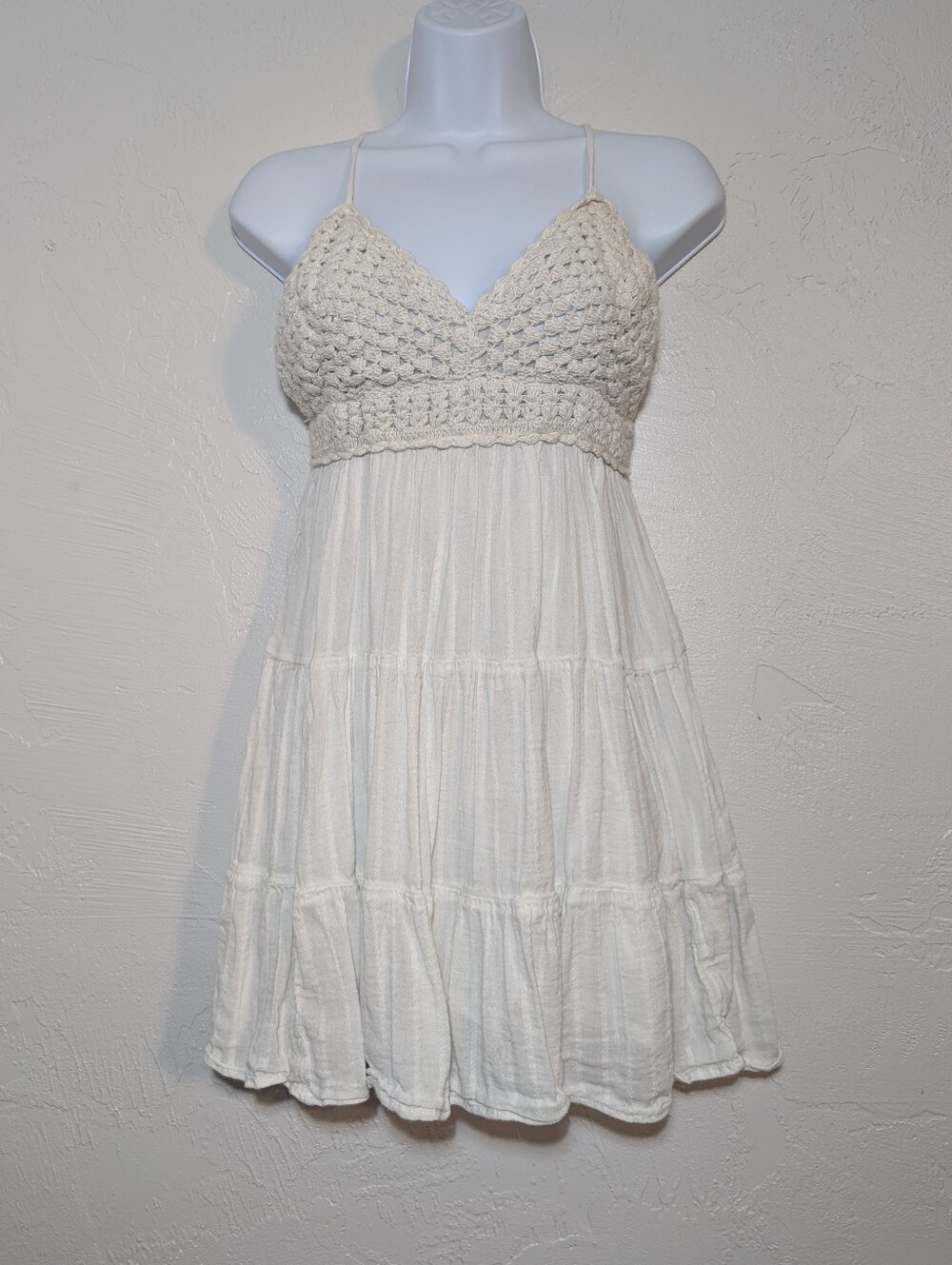 White Crochet Flowy Babydoll Top Beach Coastal Vacation Hippie Festival Summer